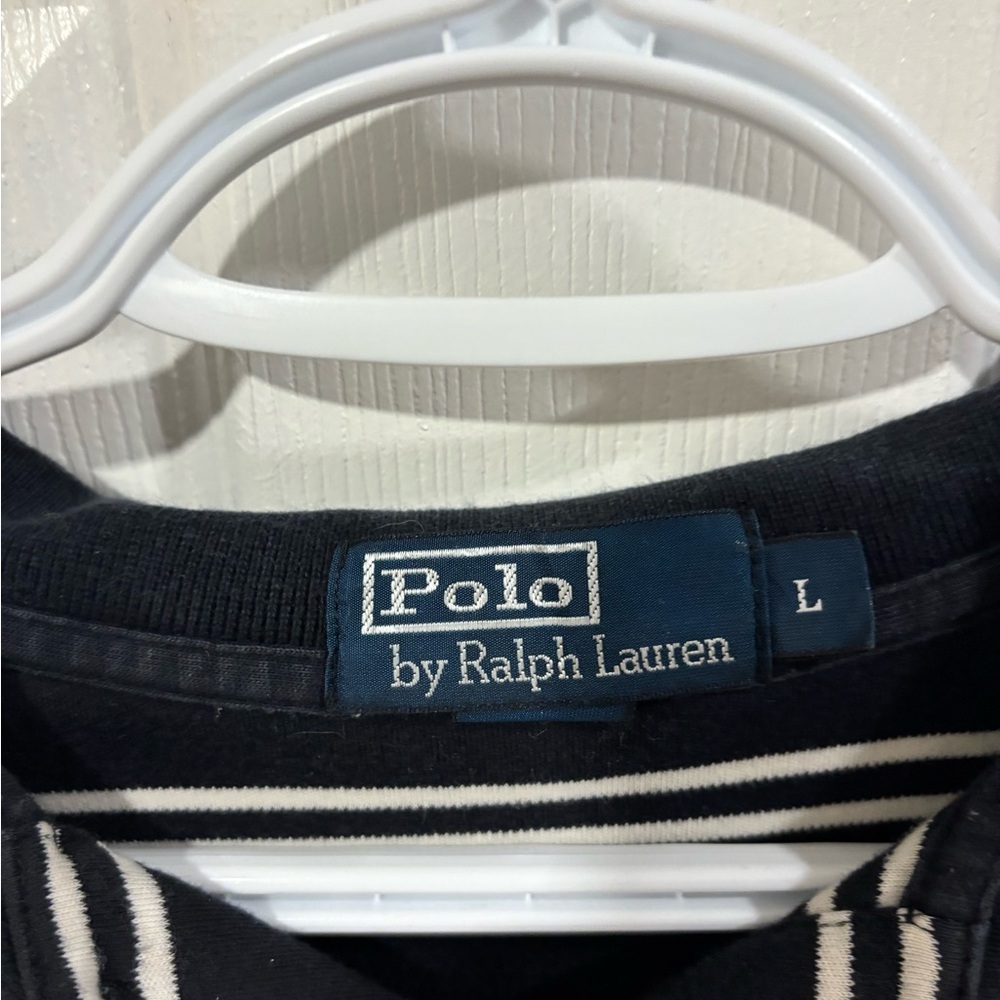 Ralph Lauren Navy Polo with White Stripes - Picture 3 of 3